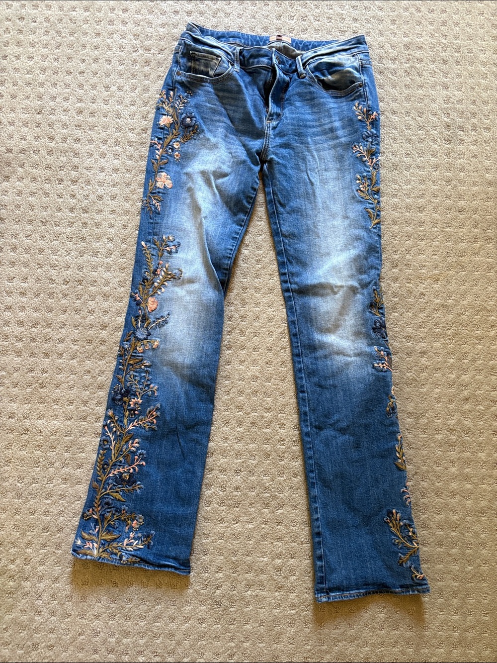 DRIFTWOOD Kelly Floral Embroidered Blue Denim Flare Jeans